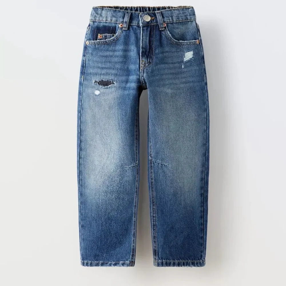Zara Blue Distressed Cotton Baggy Denim Jeans Boys 6 Years Old EUC